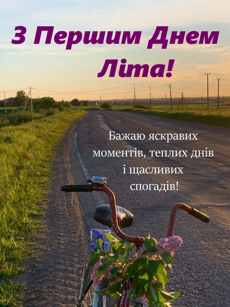 Велосипед з ліліями на дорозі під час заходу сонця