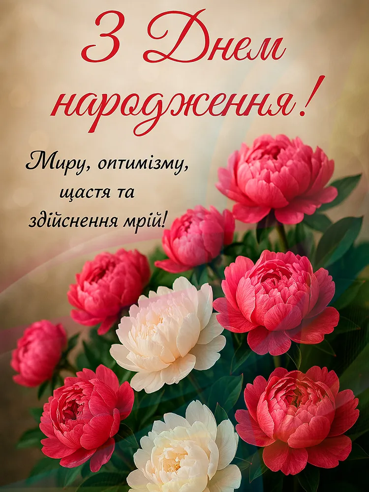 Квіти та привітання з днем народження українською мовою.
