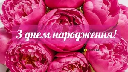 Розкісні рожеві троянди з привітанням з днем народження українською.