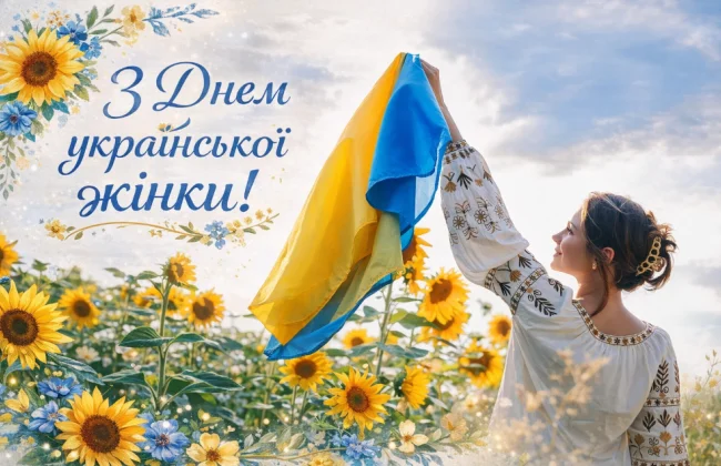 Українська жінка з прапором серед соняшників на свято.
