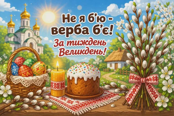 Українська Великдень з вербою та пасхою