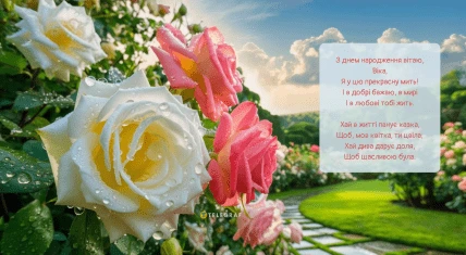 Квіти та привітання з днем народження на українській.