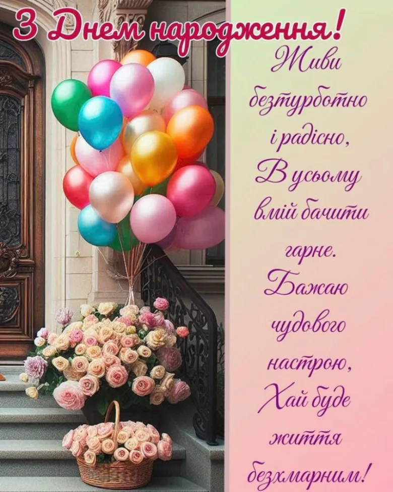 Квіти та кульки для привітання з днем народження.
